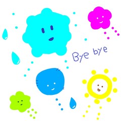 カビ掃除のかわいいイラスト、カラフルニコニコ。