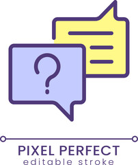 Asking question pixel perfect RGB color icon. Chat of information support service. Get answers. Isolated vector illustration. Simple filled line drawing. Editable stroke. Poppins font used