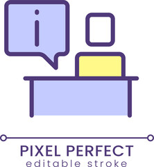 Information desk pixel perfect RGB color icon. Helpdesk service for clients. Customer consulting. Isolated vector illustration. Simple filled line drawing. Editable stroke. Poppins font used