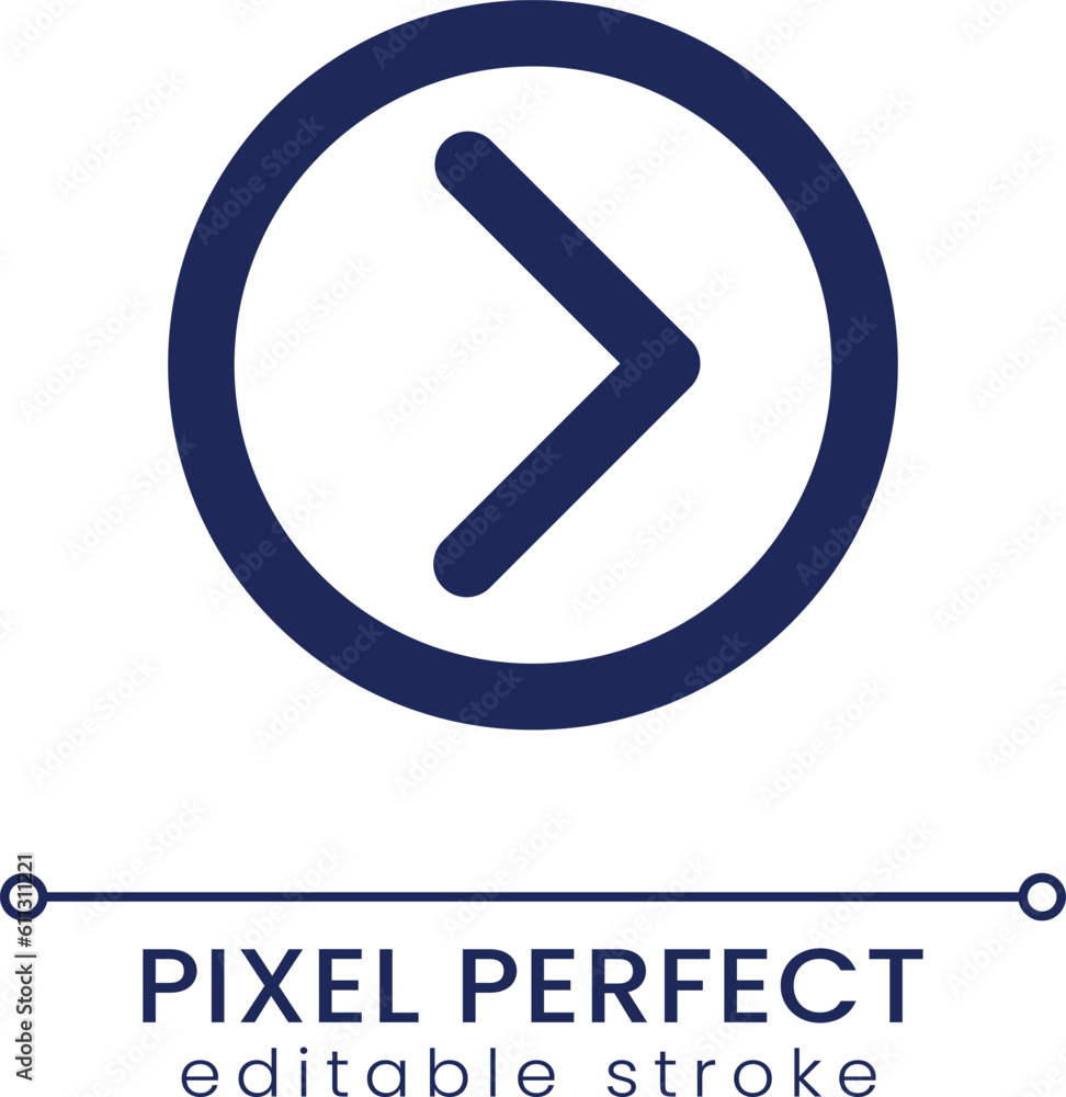 Poster right direction pointer pixel perfect linear ui icon. website interactive element. gui, ux design. o