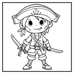 Pirate Character Coloring Book Page Cartoon Ilustration-01