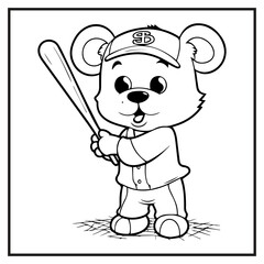Baseball Panda Coloring Book Page Cartoon Ilustration-