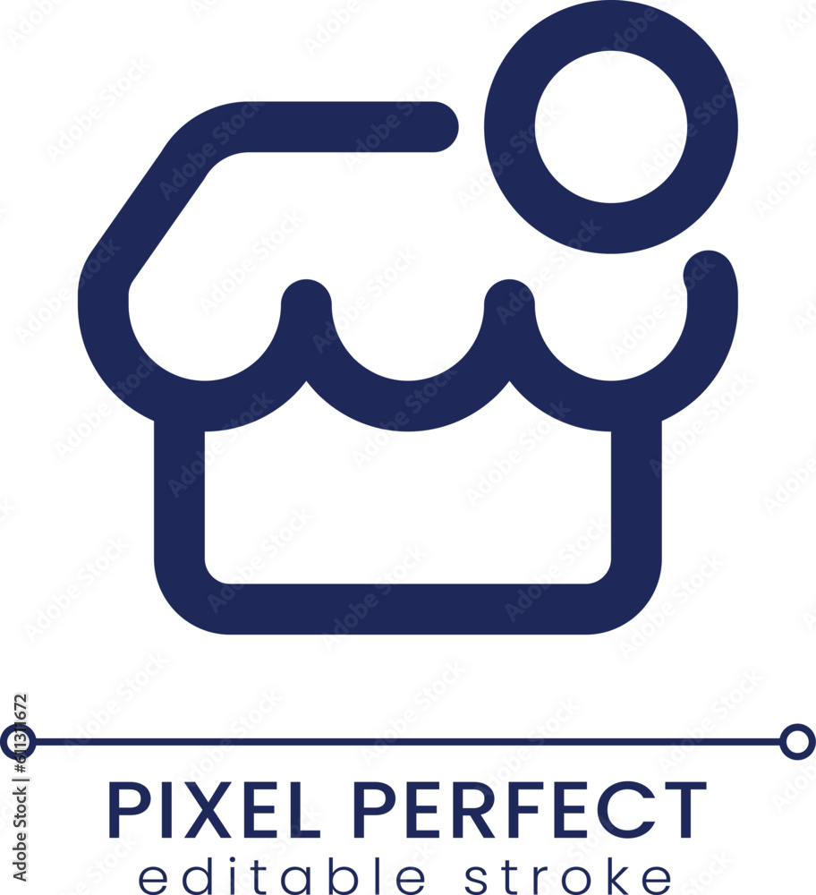 Poster online shop notification pixel perfect linear ui icon. product adding. business on internet. gui, ux