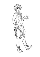 Illustration for coloring book of boy in cartoon style (full body)
