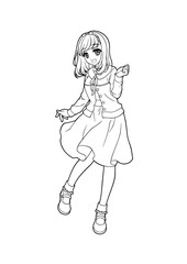Clip art of anime style girl(full body) for coloring book