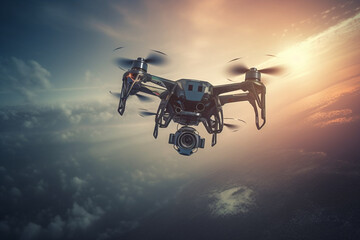 A drone hovering in the sky capturing aerial footage, computer technology, IT technology Generative AI