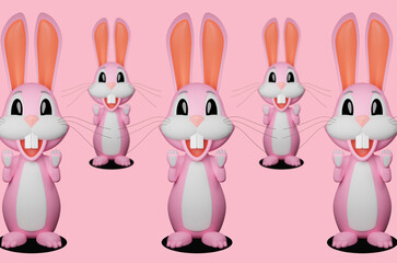 Funny pink bunny. 3D illustration	