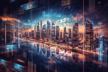 Fototapeta na wymiar A futuristic cityscape with holographic displays and smart technology integration, computer technology, IT technology Generative AI
