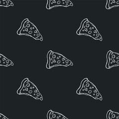 Seamless pizza pattern. Drawn pizza background. Doodle vector pizza illustration