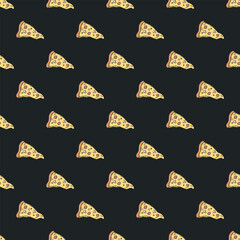 Seamless pizza pattern. Drawn pizza background. Doodle vector pizza illustration