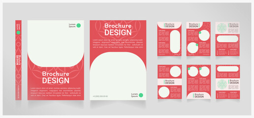Yoga and meditation center blank brochure design. Template set with copy space for text. Premade corporate reports collection. Editable 8 paper pages. Roboto Light, Itim Regular fonts used
