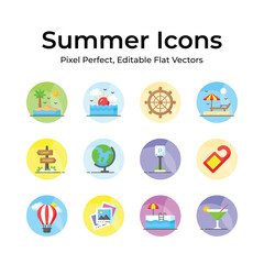 Transport yourself to a tropical paradise with this summer icons pack, featuring colorful cocktails and beach accessories