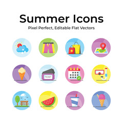 Get hold on this carefully crafted summer icons set, ready to use premium vectors