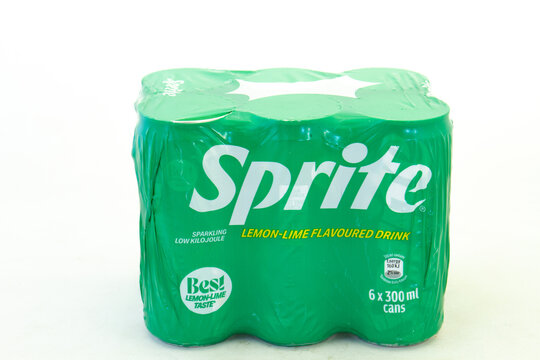 Johannesburg, South Africa - a six pack of Sprite soft drinks isolated on a clear background with copy space