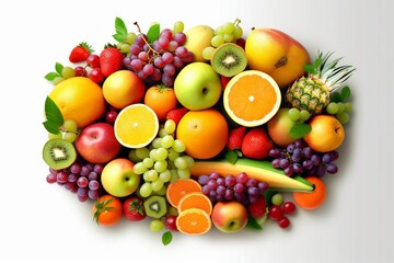 Fototapeta na wymiar Organic fruits. Healthy eating concept. Top view. Illustration. Generative AI.