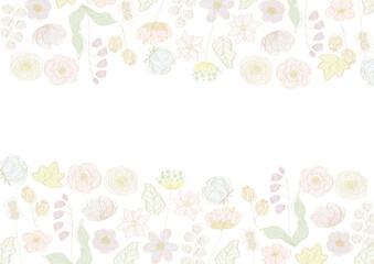 ふんわりやさしい花畑 パステルカラー 線画