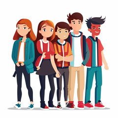 Obraz premium Group of teenagers standing together. Vector illustration in flat cartoon style.