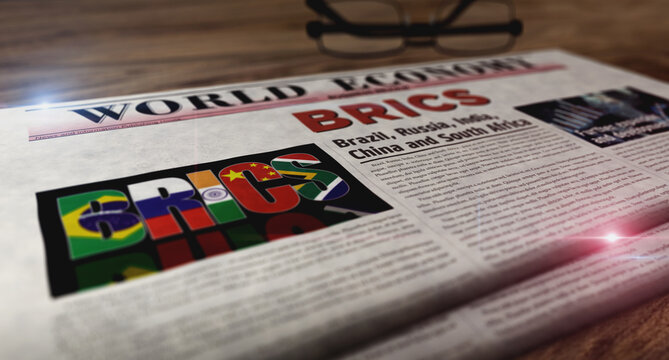 BRICS economy association newspaper on table