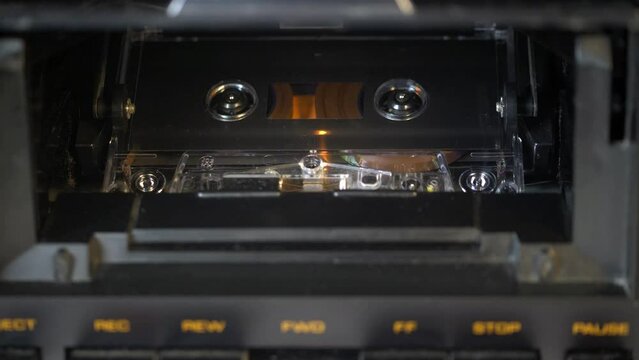 View from a audio tape plays in a Tapedeck