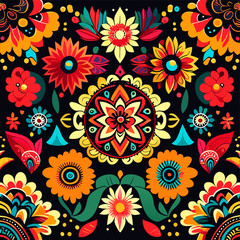 Fototapeta premium Seamless pattern with flowers and paisley. Vector illustration