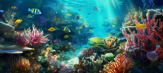 Fototapeta na wymiar underwater in ocean scuba diving ,sea plant and fish,generated ai