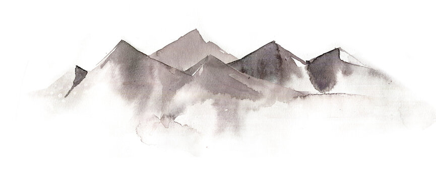 Abstract mountain watercolor print. Mountain background.