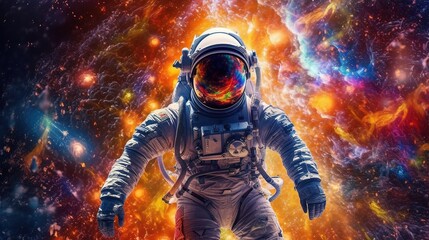 Obraz premium artistic astronaut surrounded by stars and planets. Generative ai.