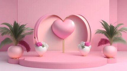 Valentines podium for presenting product 3d heart create with generative ai technology