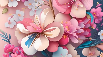 Colorful seamless floral pattern with black background. Best quality generative ai