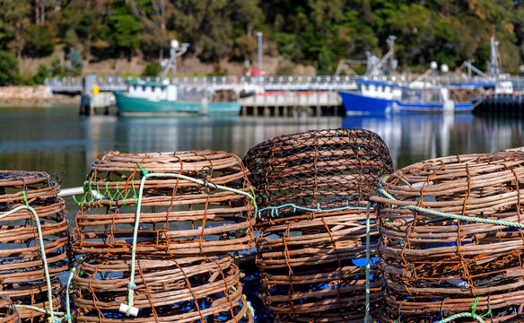Lobster pots on the marina at St Helens, Tasmania