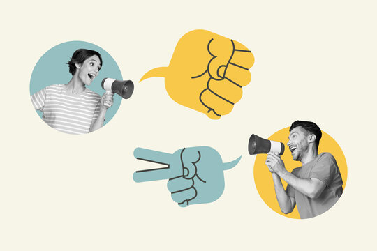 Composite design picture collage political strategy games in ukraine fight rock paper scissors country issues isolated on white background