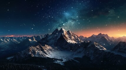Naklejka na ściany i meble A night starry sky with the Milky Way galaxy passing through a majestic mountain range. Generative AI