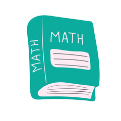 Hand drawn Math book in doodle style. Education and back to school concept. Vector illustration.