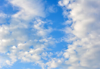 blue sky with cumulus clouds isolated, copy space 