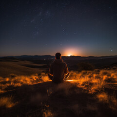 a person meditating in an open space, viewed from the back created with Generative Ai Technology
