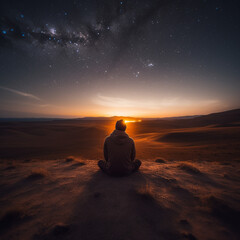 a person meditating in an open space, viewed from the back created with Generative Ai Technology