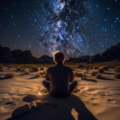 a person meditating in an open space, viewed from the back created with Generative Ai Technology