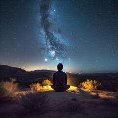 a person meditating in an open space, viewed from the back created with Generative Ai Technology