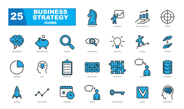 Business strategy icons collection. Creative business solutions related icon set.