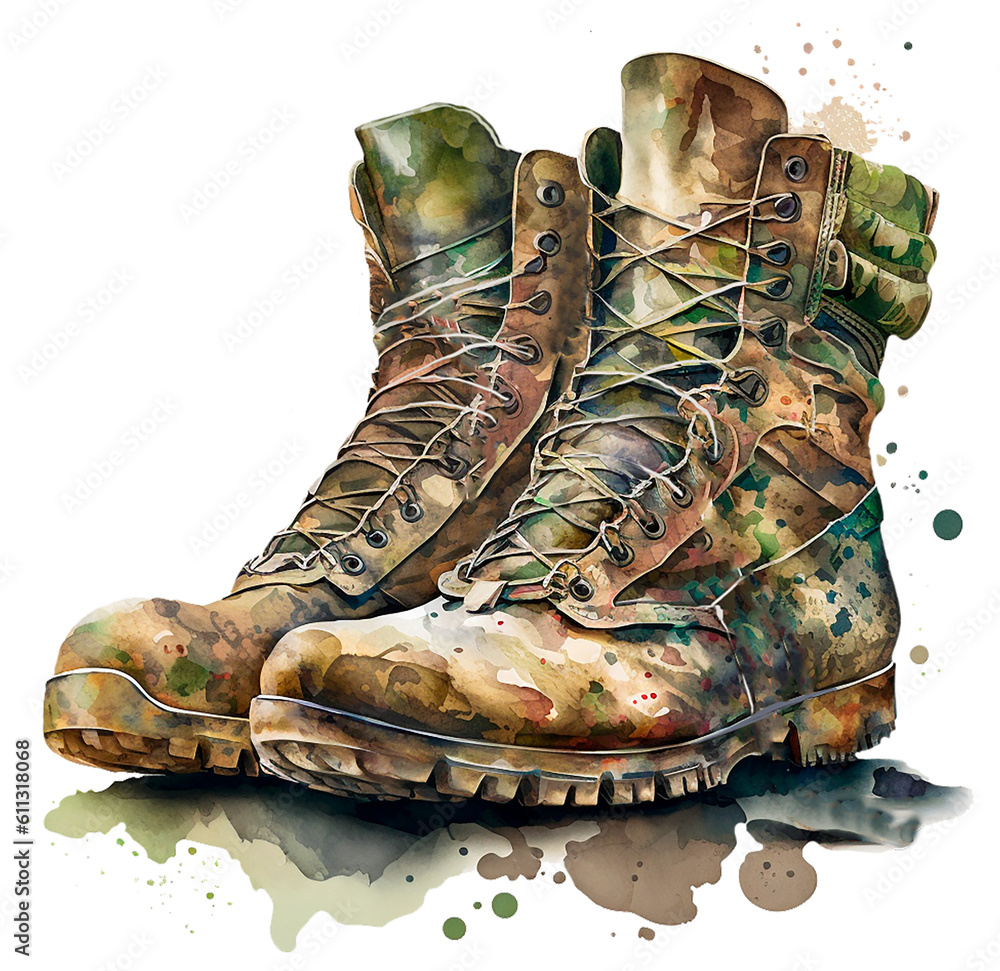 Wall mural Watercolor military boots