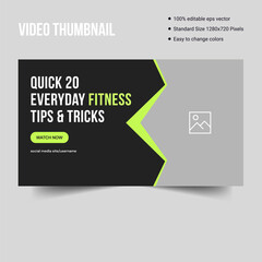 Fitness training and exercise youtube thumbnail, web banner template vector design, fully editable vector eps 10 file format