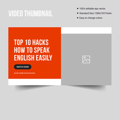 Customizable video thumbnail and web banner template for english learn language . editable video thumbnail template design for social media or video, vector eps 10 file format
