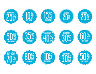 Collection of discount sticker blue price tag set vector illustration 