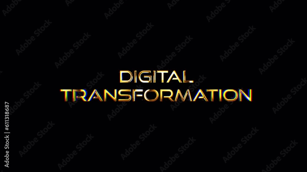 Poster loop digital transformation golden shine light motion text with glitch effect animation on black abs