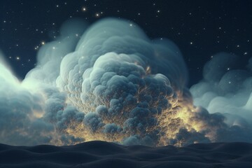 Naklejka na ściany i meble A surreal illustration of a distorted or manipulated natural element, such as a cloud or starry night sky, Generative AI