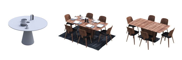 diner table isolated on white background, 3D illustration, cg render