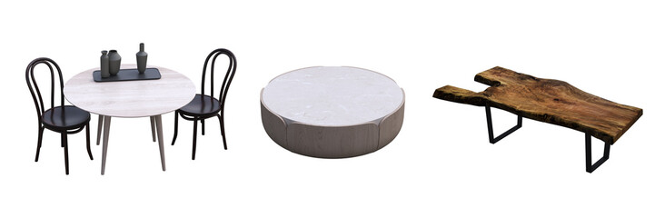 diner table isolated on white background, 3D illustration, cg render