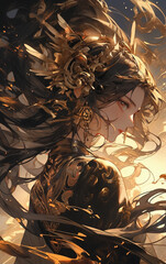 Anime gorgeous girl illustration,created with generative ai tecnology.