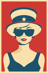 A confident woman stands tall, holding a torch of freedom, her gaze determined and proud, symbolizing the essence of lady independence