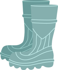 Pair of rubber boot in turquoise color - waterproof autumn footwear for seasonal design in flat style. Isolated vector illustration of gumboots for protection against water.